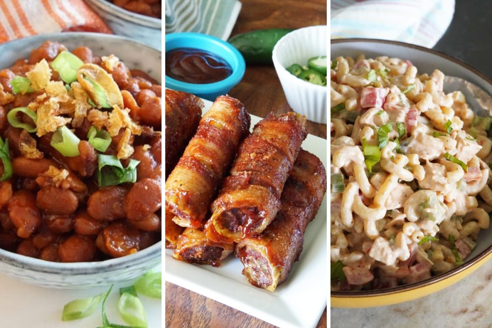 Baked beans, shotgun shells, and bbq chicken macaroni salad