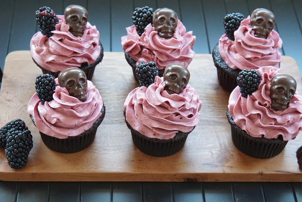 Blackberry skull cupcakes