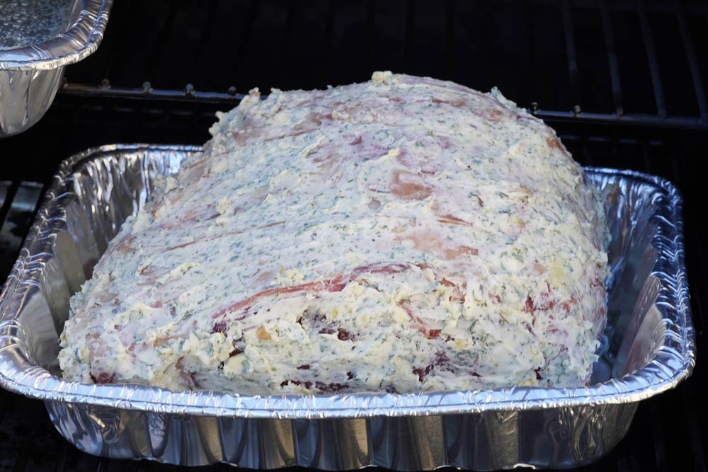 putting the prime rib in the smoker