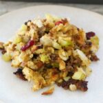 Smoked stuffing with sausage on a plate.