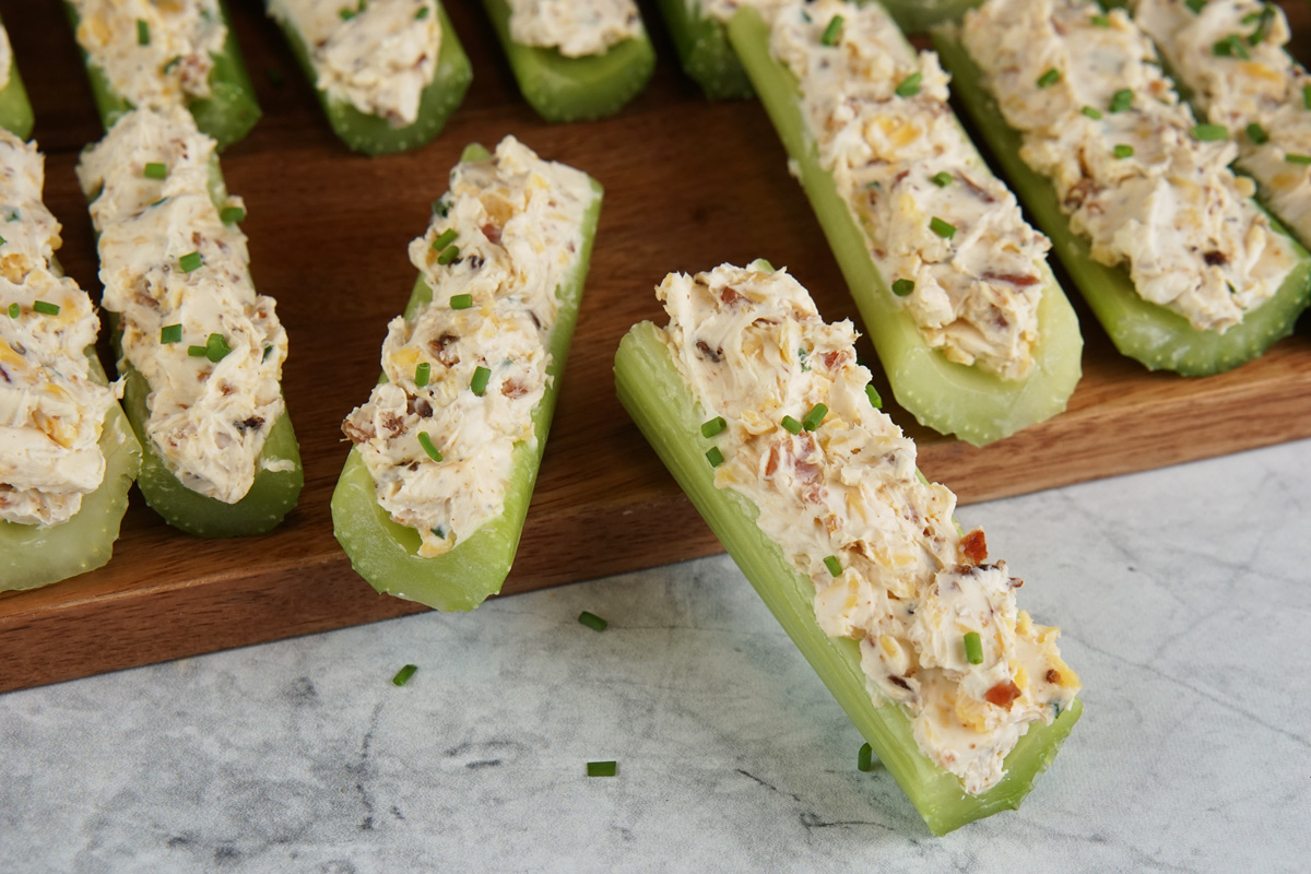 Cream cheese and bacon stuffed celery