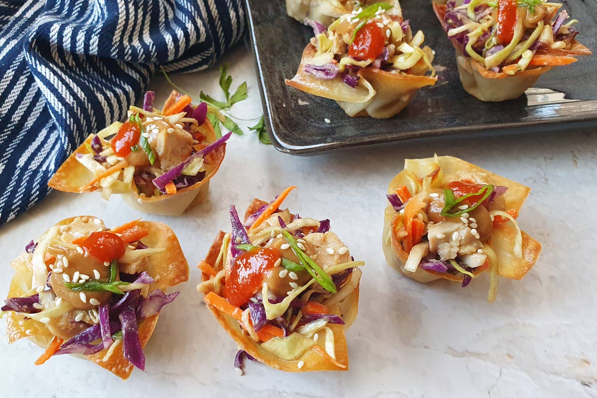 Thai chicken salad wonton cups
