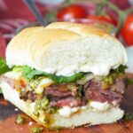 Ultimate steak sandwich with tomatoes and whipped ricotta