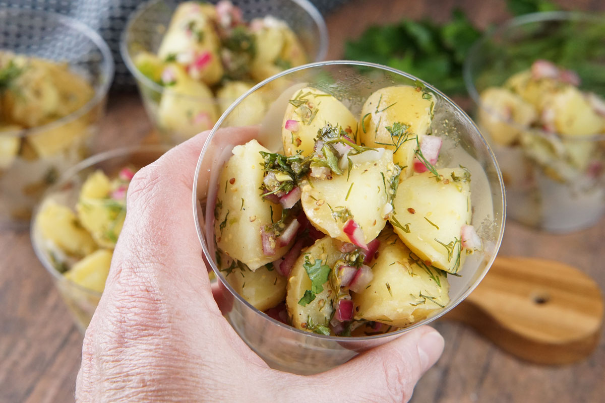 warm potato salad cups